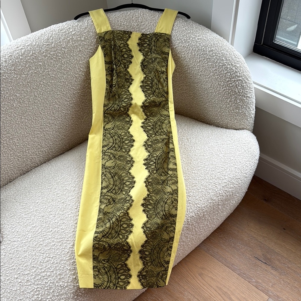 Cotton Elegant Yellow and Black Lace Dress/ size 38